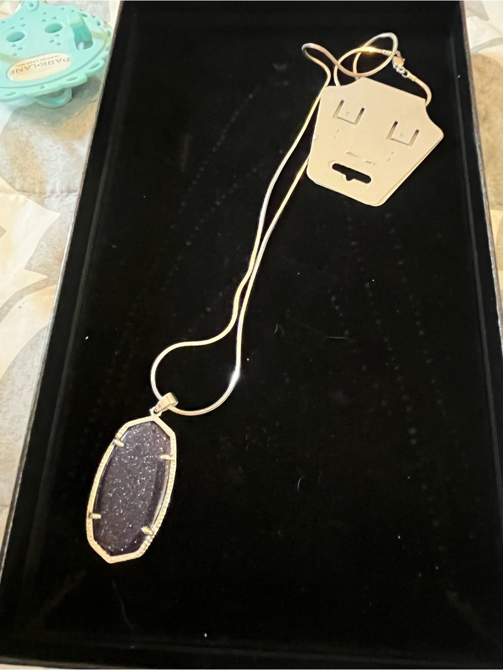 Silver Necklace with Dark Purple Druzy Pendant - Women's Jewelry